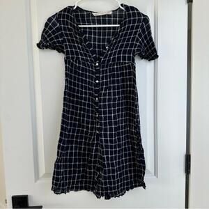 Zara Trafaluc Blue White Button Down Plaid Check Shirt Dress Romper Jumpsuit XS